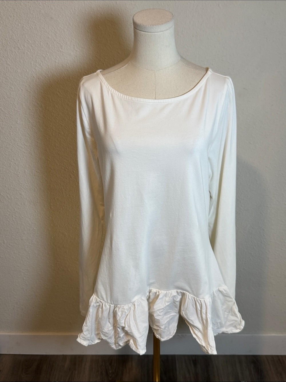 Anthropologie Maeve Ivory Peplum Hem Long Sleeve Top size XL